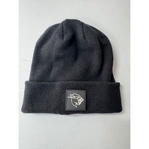 MrBeast Beanie Hat Mens OSFM Black Cotton Wool Blend‎ Logo Patch